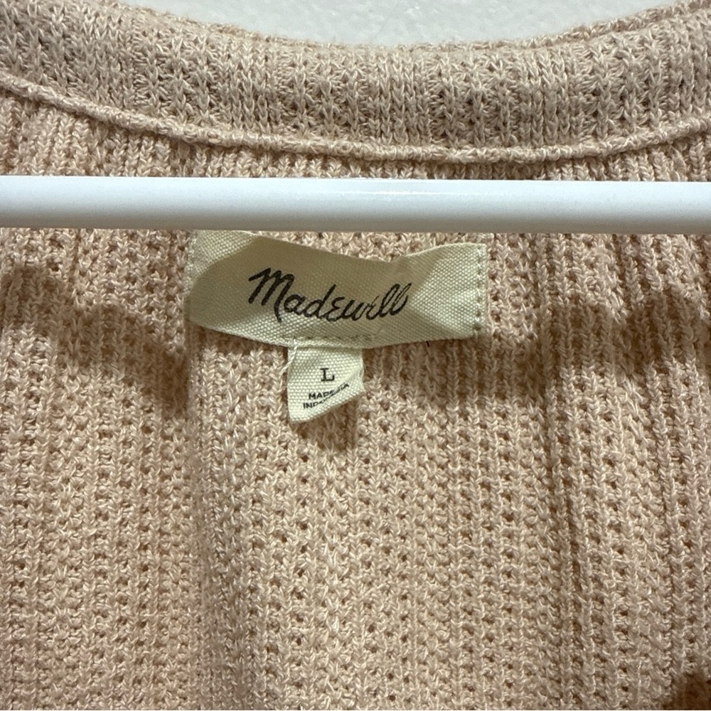 Madewell Women's Pointelle Knit Tie Neck Tunic Top Shirt Short Sleeve Size Large - Picture 3 of 7